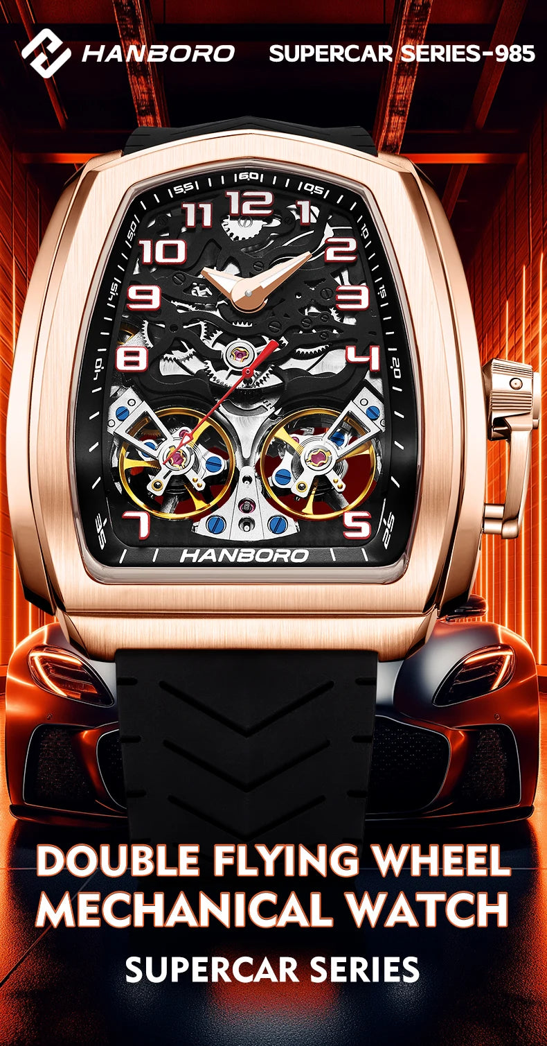 HANBORO fully automatic mechanical men's watch hollowed out wristwatch trend waterproof luminous watch