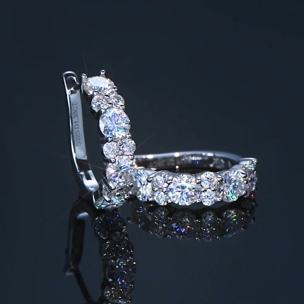 Real 925 Sterling Silver Moisanite Earrings D Color 2.76CTTW. Moisanite Lab Diamond Hoops Earrings Sparking Wedding Fine Jewelry