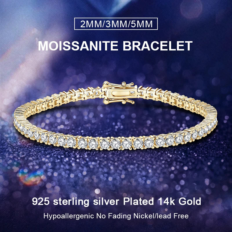 IOGOU 3mm/5mm Full Moissanite Tennis Bracelets Real 925 Sterling Silver Bracelet for Women Men Couple Sparking Fine Jewelry Gift