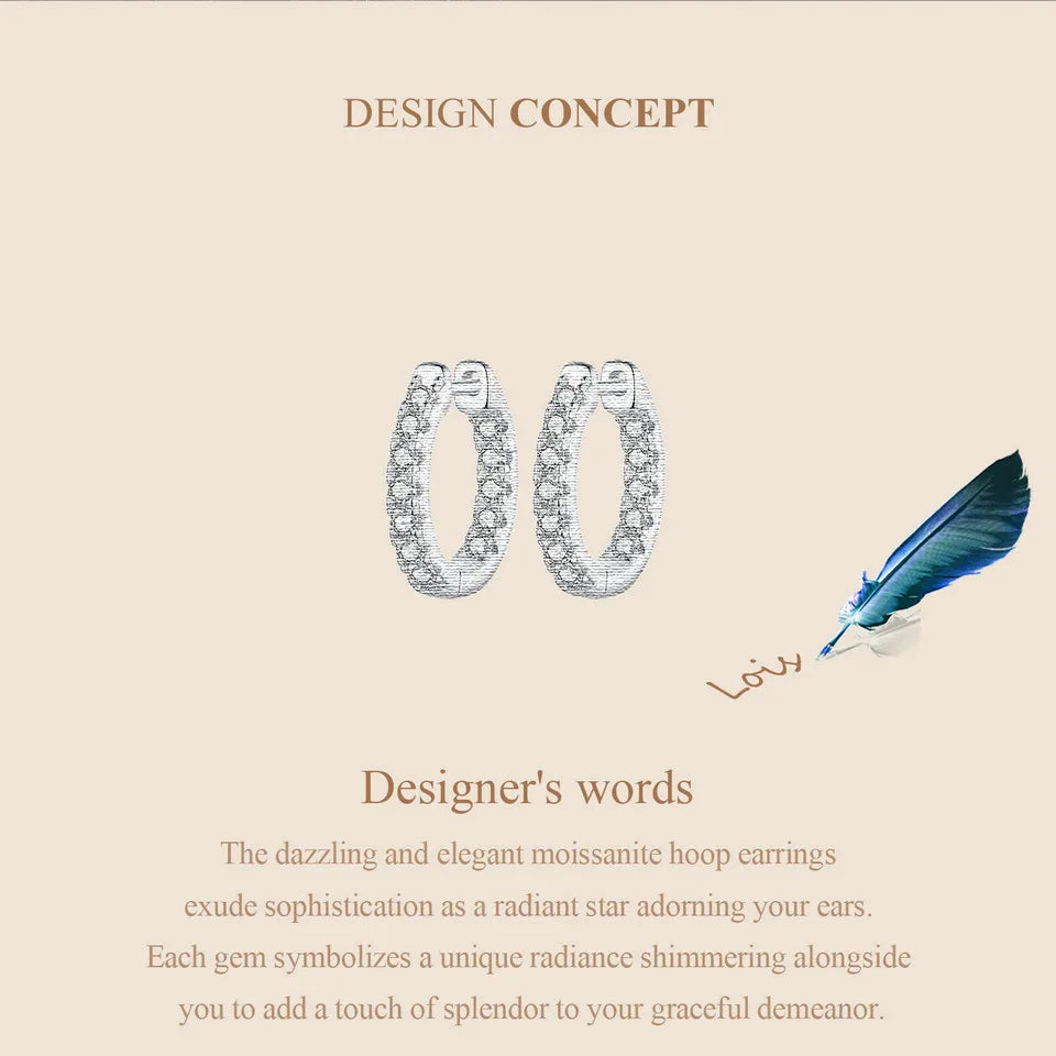 BAMOER Platinum Plated Moissanite Hoop Earrings for Women, D Color Round Cut Lab Diamond 925 Silver Hypoallergenic Earrings