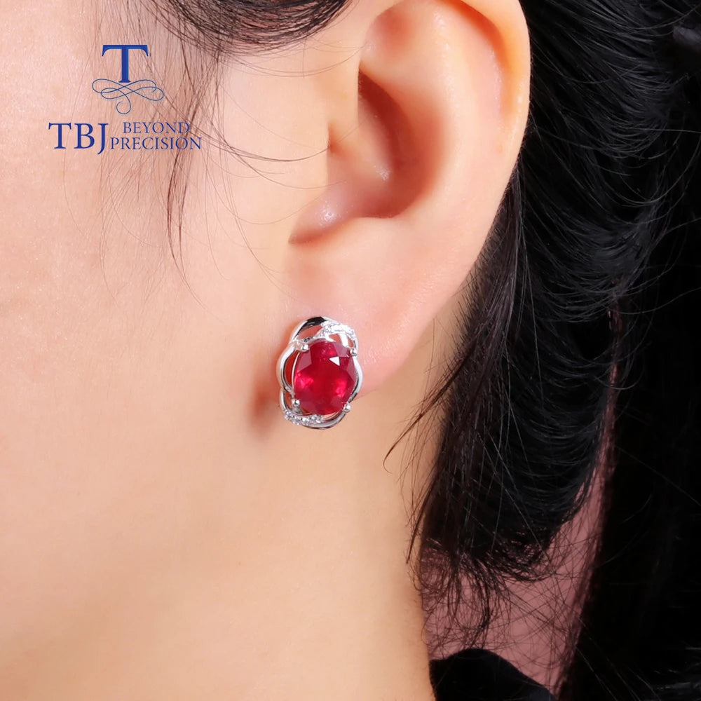 925 Sterling silver light luxury fashion natural filled ruby earrings for women's engagement anniversary gift