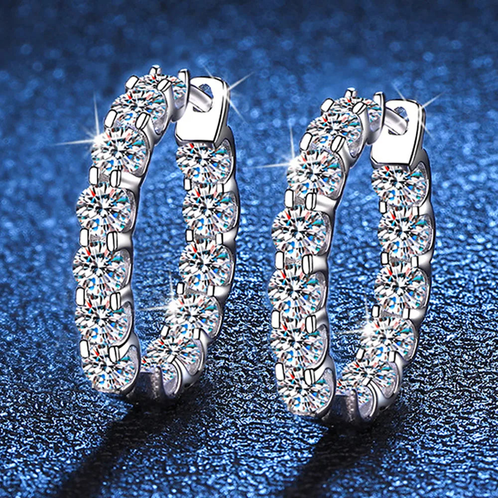 Serenty 2.6cttw D Color 3mm All Moissanite Hoop Earrings For Women S925 Silver Bull Head Wedding Stud Earring Plated 18K Jewelry