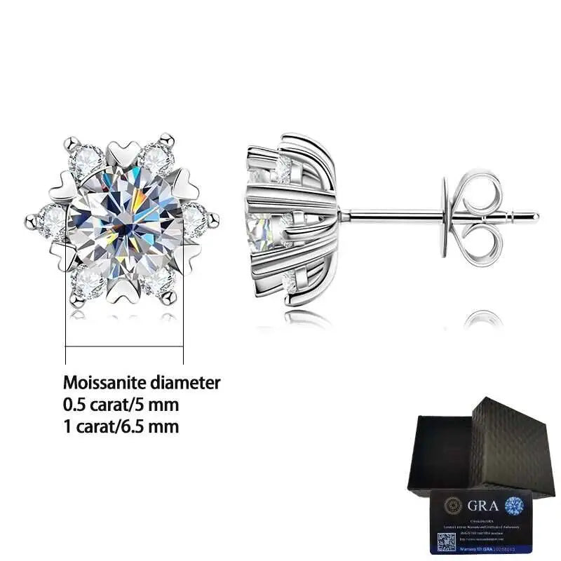 TY 925 Sterling Silver Moissanite Women's Stud Earrings 0.5/1CT Snowflake Stud Earrings VVS1 Fine Jewelry Gift With Certificate
