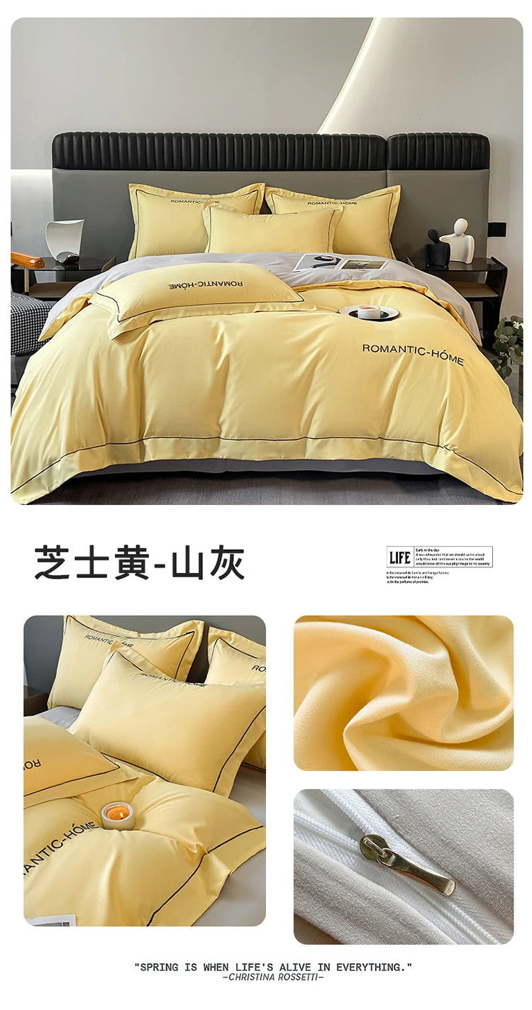 1 Set Cotton Bedding Set with Duvet Cover Bed Sheet Pillowcase Luxury  Bedsheet Solid Color King Queen Full Twin Size