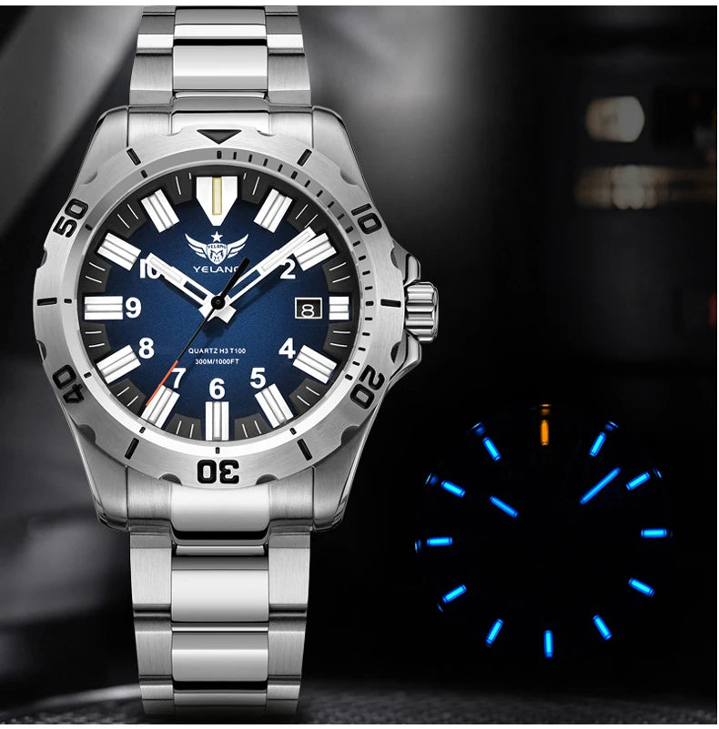 YELANG  V1036 42mm Men Quartz Watch Luminous 10 Years Lithium Movement Rotated Dial 30ATM 300m Waterproof Military Style Watches
