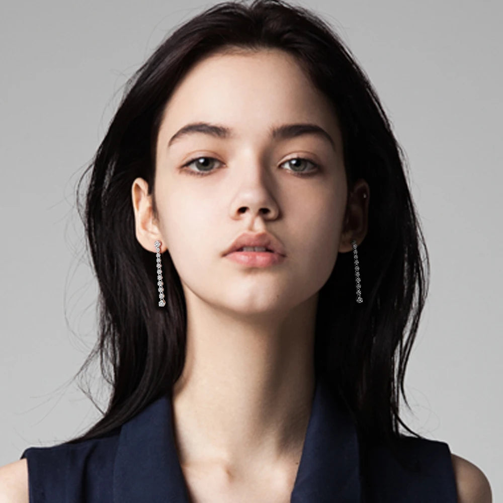 Long Tassels Moissanite Drop Earrings 925 Sterling Silver 18k Gold Sparkling Full Diamond Tennis Stud Earring For Womem Party