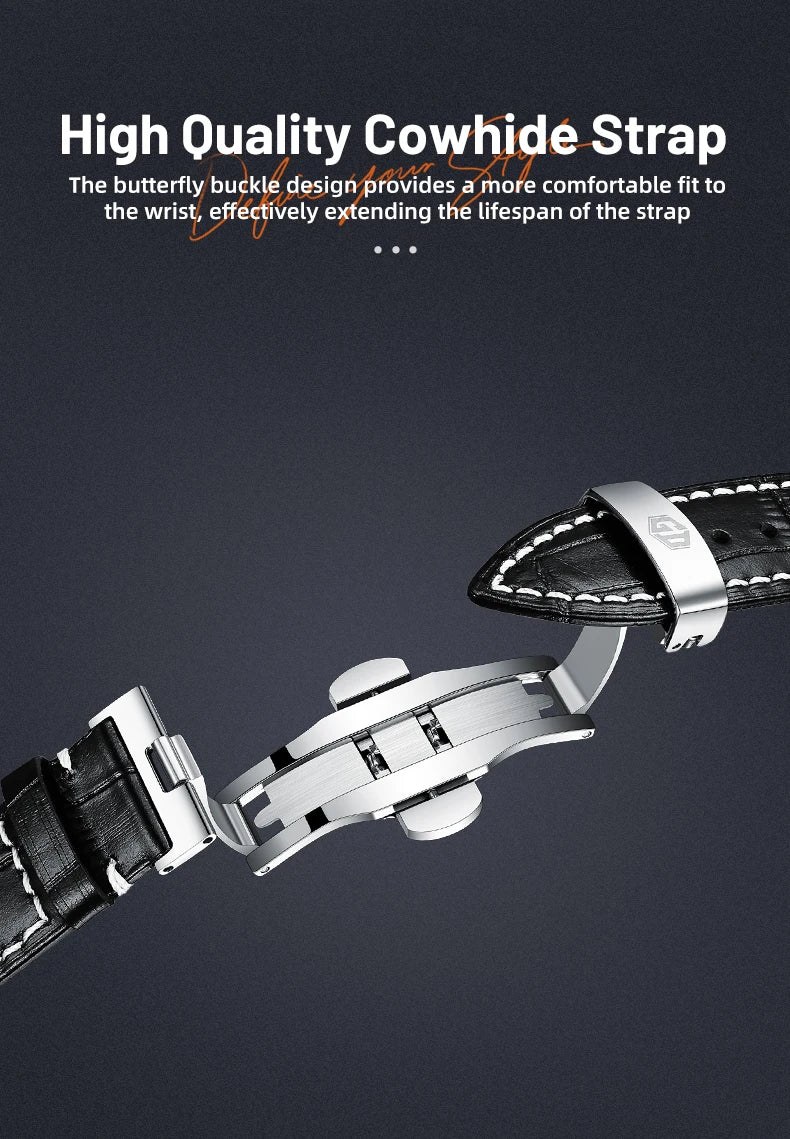 Montre homme haut de gamme Flywheel, montre de luxe à cadran Clous de Paris, étanche à 5 bars, mouvement mécanique automatique Seagull.