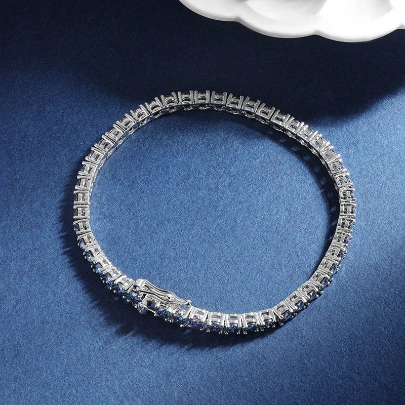 TBCYD 3/4/5/6.5mm Sapphire Blue Moissanite Tennis Bracelet  S925 Sterling Silver For Men Women GRA Certified Hip Hop Jewelry