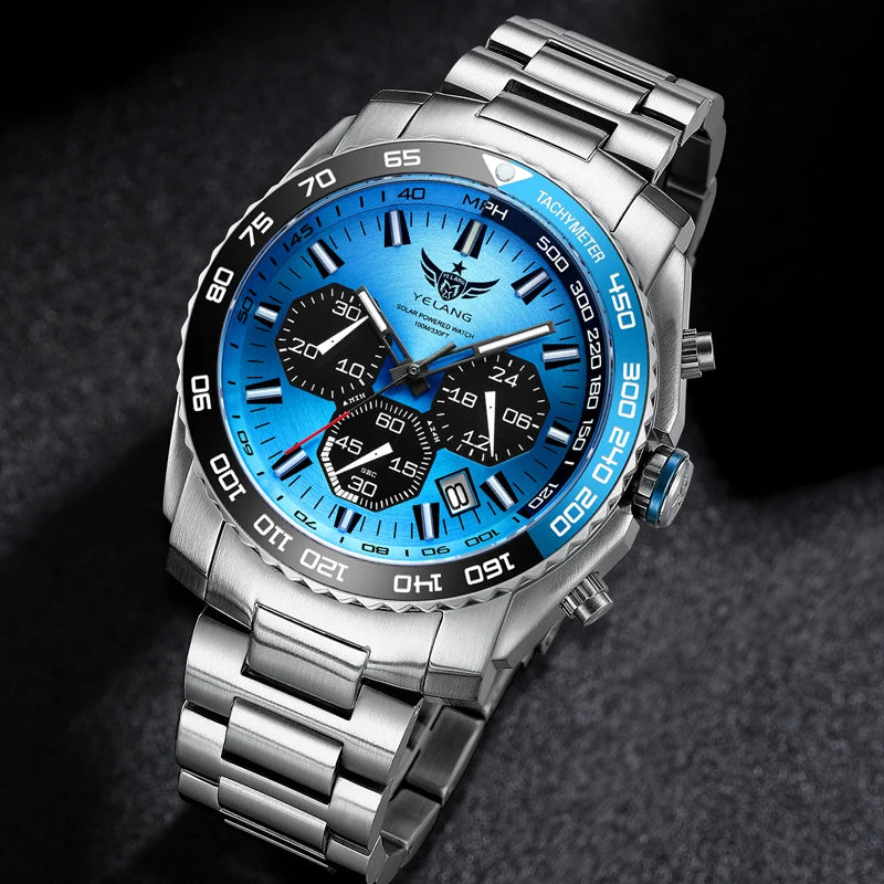 Yelang Watch 44mm V1215 Men Sports Watch Japan Eco-Drive VR42 Solar Diving Watch 100m Waterproof 10Bar Luminous watches for men