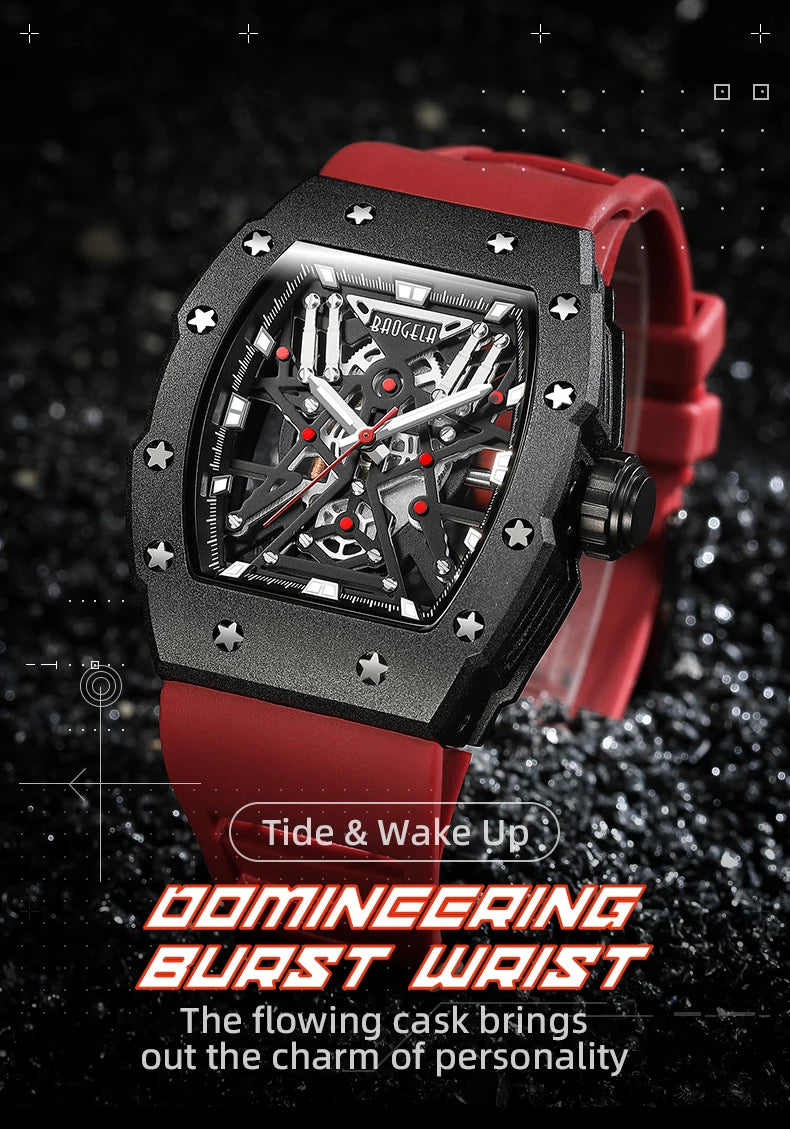 BAOGELA Black Stainless Steel Watch Men Military Sport Analog Quartz Wristwatch with Silicone Strap Luminous Hands Relogio 4147