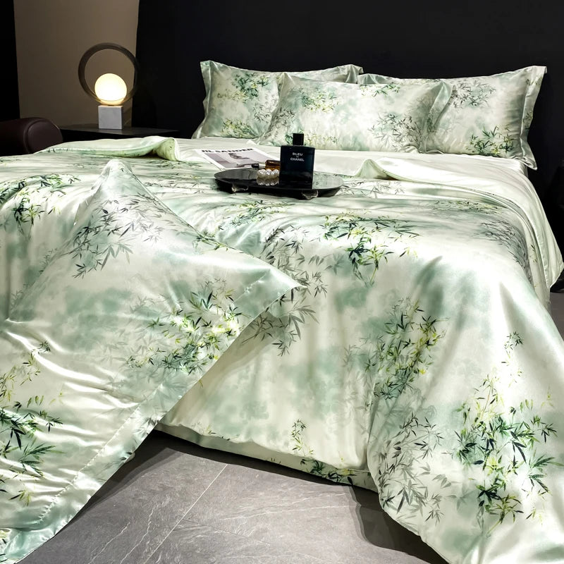 2025 new high-end luxury silky Sleeping naked digital printing washed silk style Bedding Set Duvet Cover Bed Sheet Pillowcases
