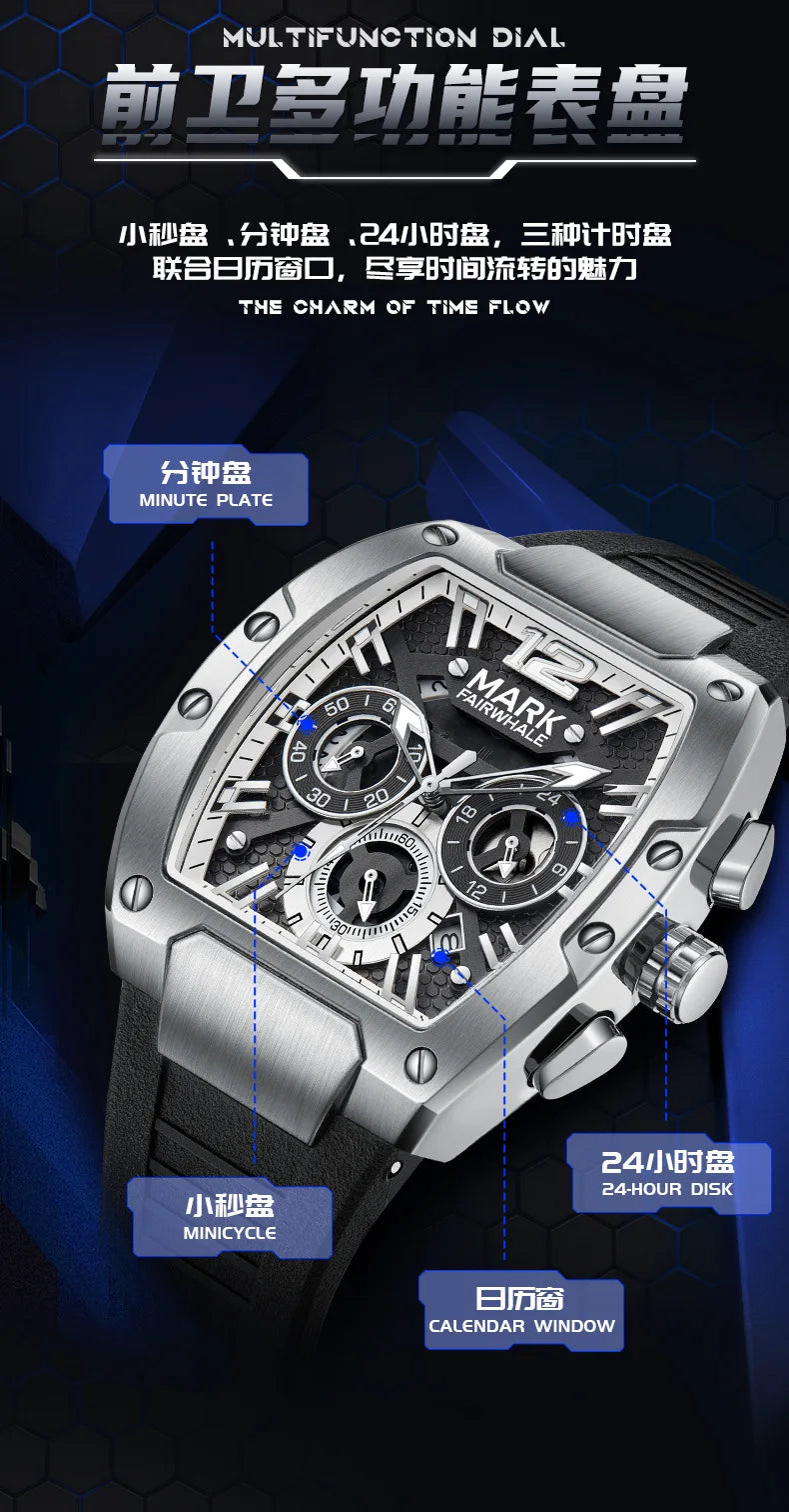 2024 Sports Man's Watches Brand Mark Fairwhale Luxury Automatic Date Clocks Fashion Multifunctional Quartz Wristwatch Boy Reloj