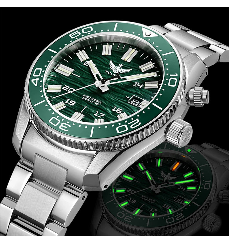 Yelang V1038 40mm Men Diving Watch Human Kinetic Energy Watch Brand Watch 300m Waterproof Watch luminous Japan PX82 Sapphire