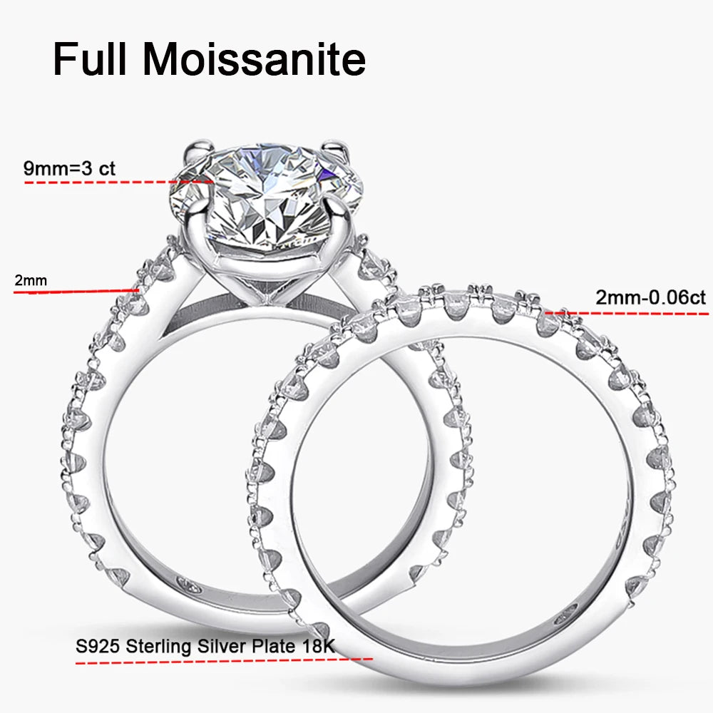 Serenity 6.8cttw D Color Moissanite Rings Set for Women Man Wedding Bridal Gift 100% S925 Sterling Silver Row Rings Fine Jewelry