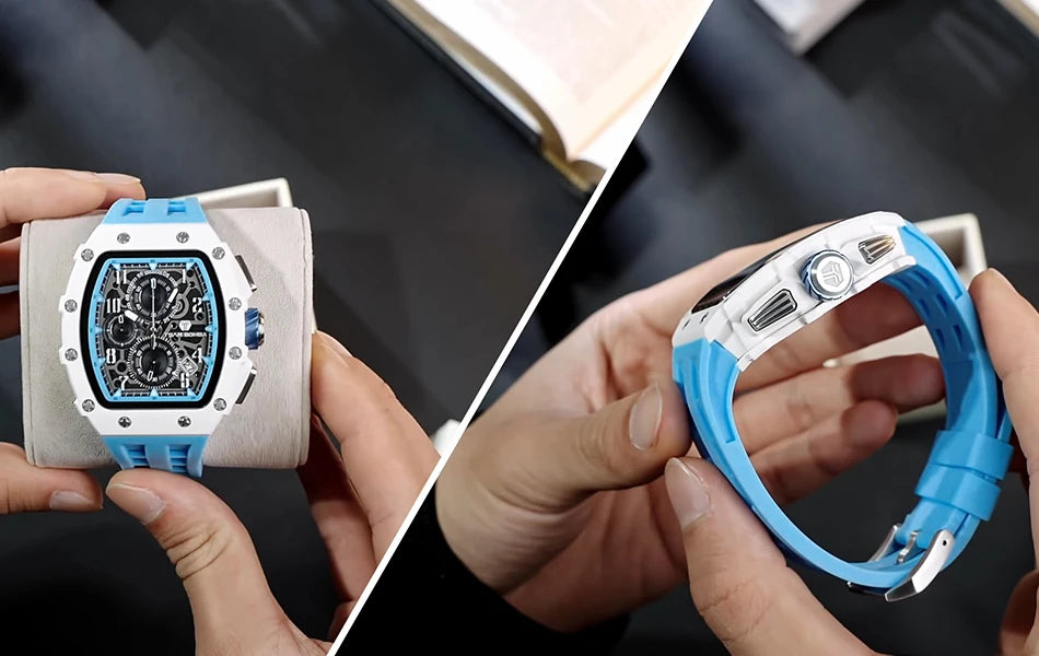 TSAR BOMBA Resin Watch for Men Tonneau Waterproof Mens Watches Top Brand Luxury Chronograph Sport Male White Wristwatches