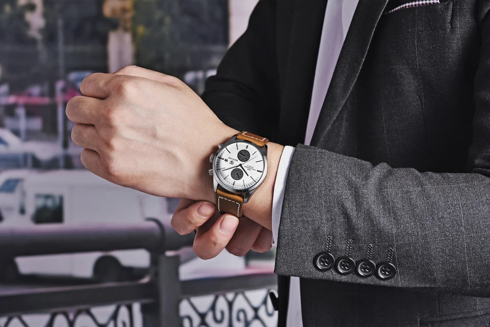 BENYAR Men Quartz Wristwatches Luxury Brand Chronograph Leather Sports Watch For Men Military 100M Waterproof Reloj Hombre 2023