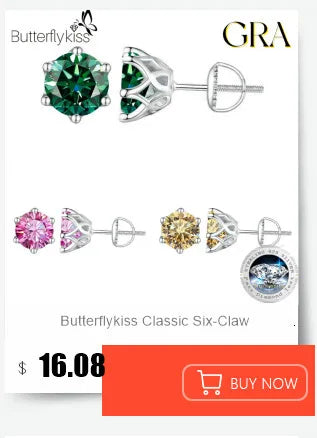 Butterflykiss Real 1 CT D Color Moissanite Stud Earrings For Women Top Quality 925 Sterling Silver Sparkling Wedding Jewelry