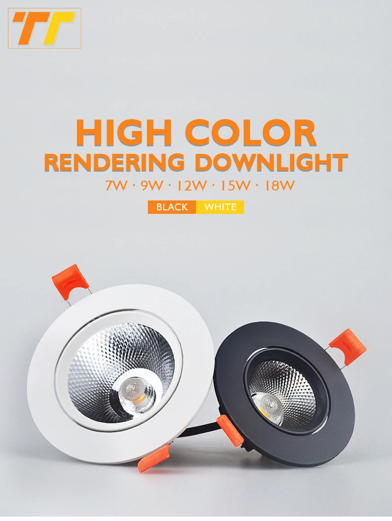 10Pcs LED Downlights 7W 9W Dimmable Spot Lights 12W 15W AC90V-260V 18W COB Chip Recessed Ceiling Lamps For Home Illumination
