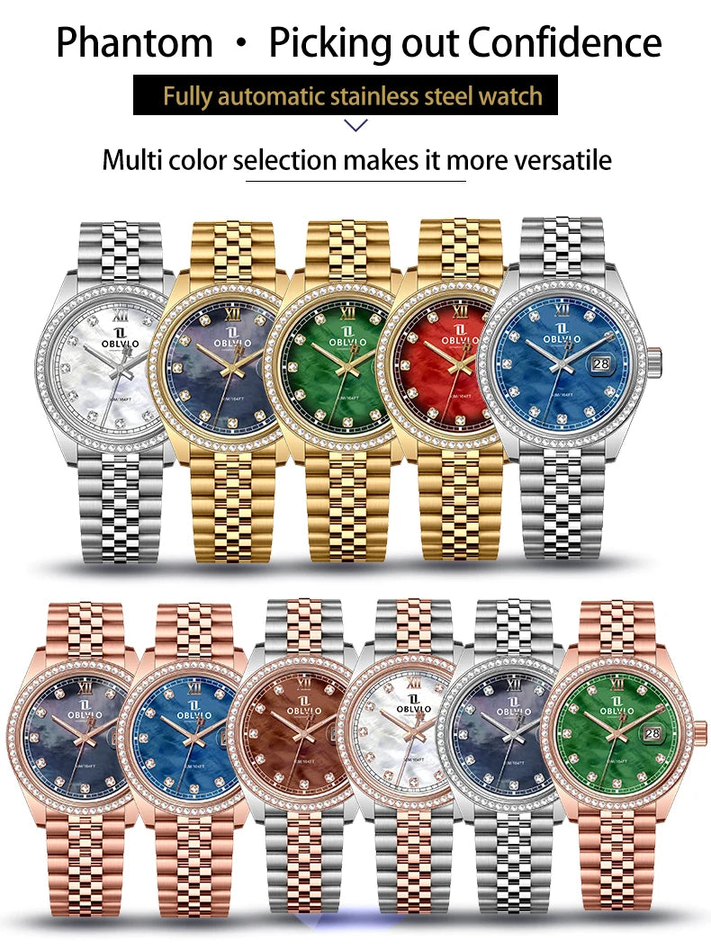 OBLVLO Men's Elegant Yellow Gold Red Dial Bracelet Quartz Watch with Date Fashion Green Dial Business Watches for Men RX-PE