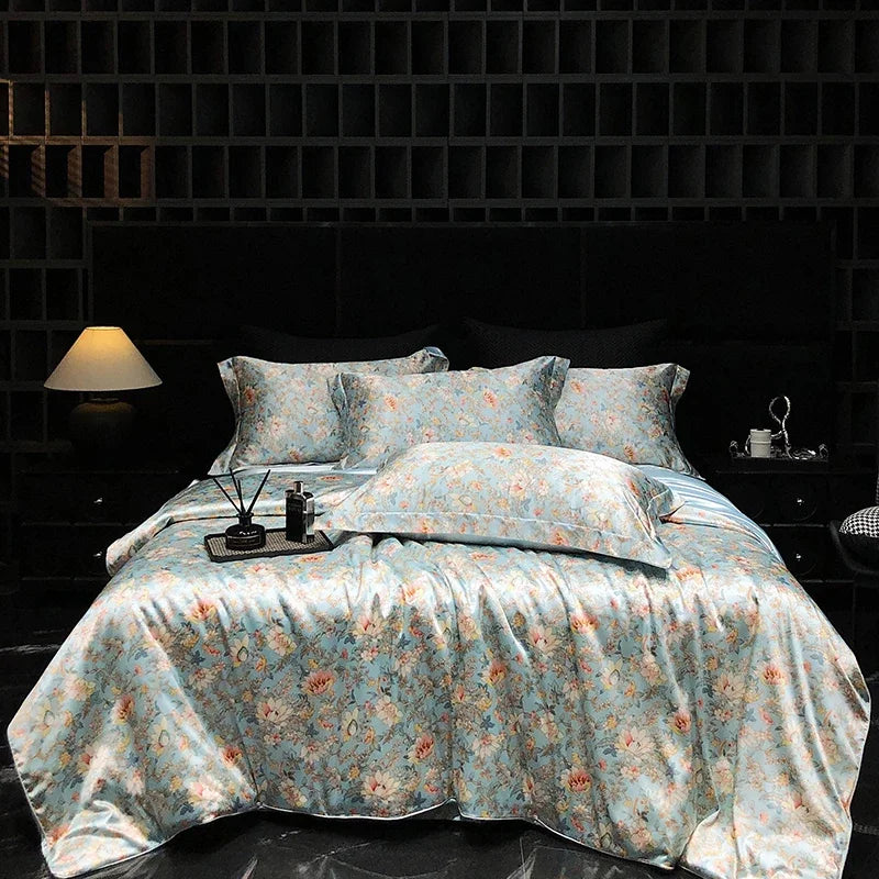 Luxury Palace Style Silk Bedding Set HighEnd Soft Silky Satin Quilt Cover Set Printed Queen King Duvet Cover Gift for Your Lover