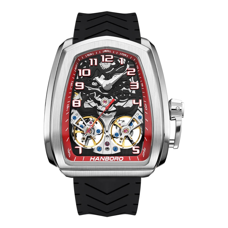 HANBORO fully automatic mechanical men's watch hollowed out wristwatch trend waterproof luminous watch