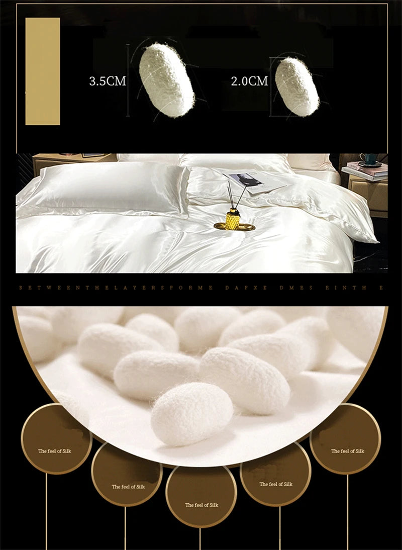 blending Mulberry Silk Bedding Set Silky High-end Queen Size Duvet Cover Set with Fitted Sheet Luxury Bedding Sets King Bed Sets