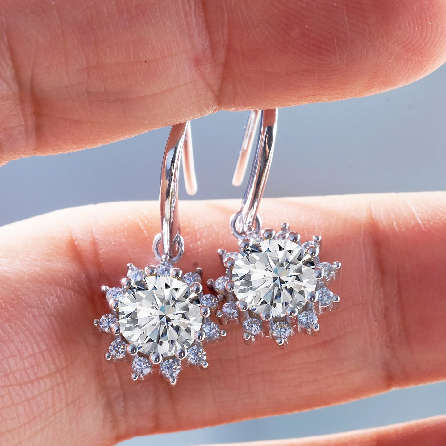 1ctx2pcs women pink royalblue gold color moissanite women drop earrings sunflower shape