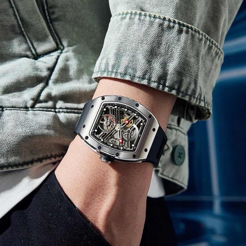 Carbon Fiber Mechanical Watch Cyberpunk Style Waterproof Crystal Dial Collector's Limited Edition Fashion Sport Wristwatch