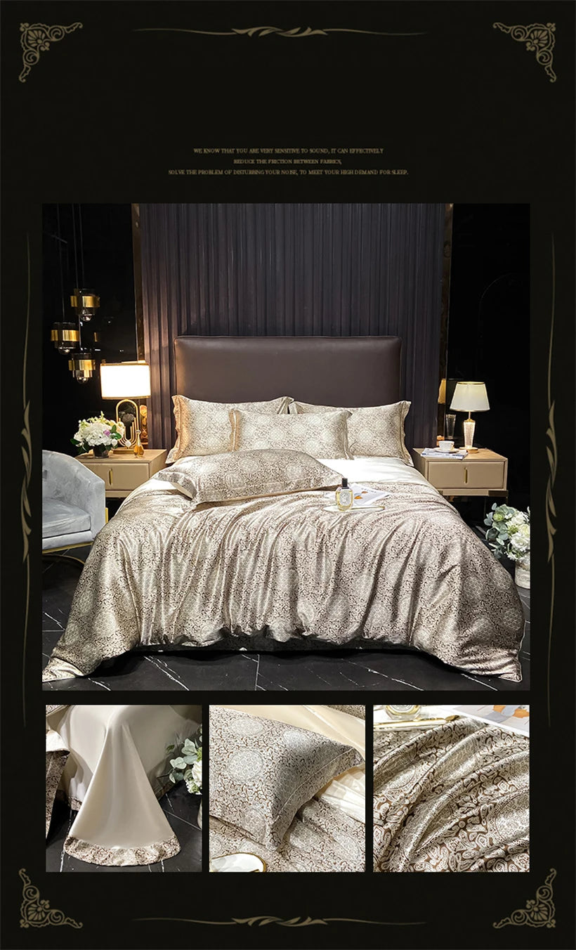 Floral Silk Bedding Set with Duvet Cover Bed Sheet Pillowcase Luxury Couple Single Double King Queen Soft Bedsheet Nordic Smooth