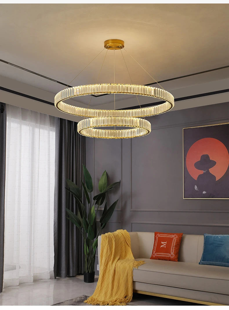 Modern Living Room Crystal Chandelier Led Remote Control Dimmable Led Pendant Lights Luxury Steel Adjust Hanging Lamp Fixture