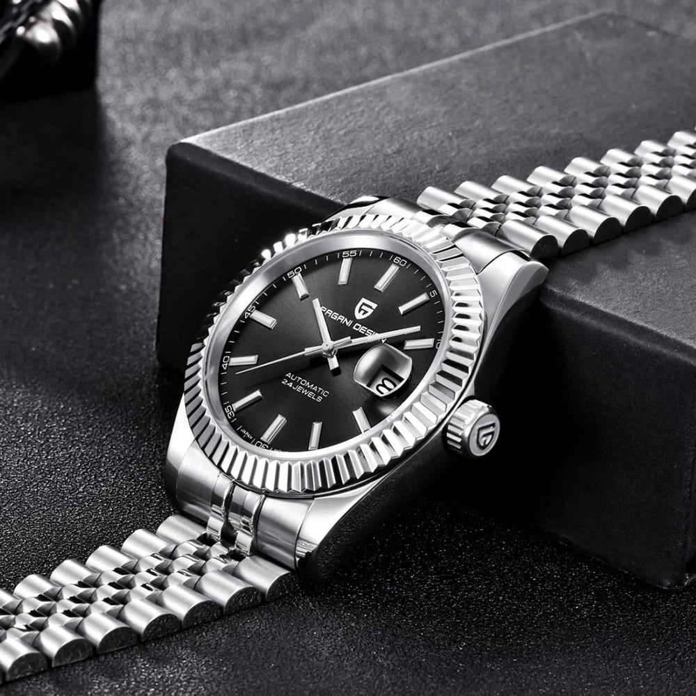 Montre homme PAGANI DESIGN Business Machinery Automatique en acier inoxydable, étanche, affichage lumineux du calendrier, coffret cadeau inclus