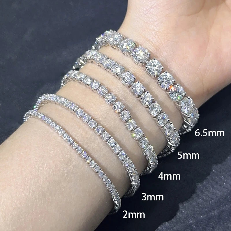3MM Pink Full Moissanite Tennis HipHop Blue Green Yellow Purple Bracelet S925 Sliver Plated White Gold Bracelet for Women Men