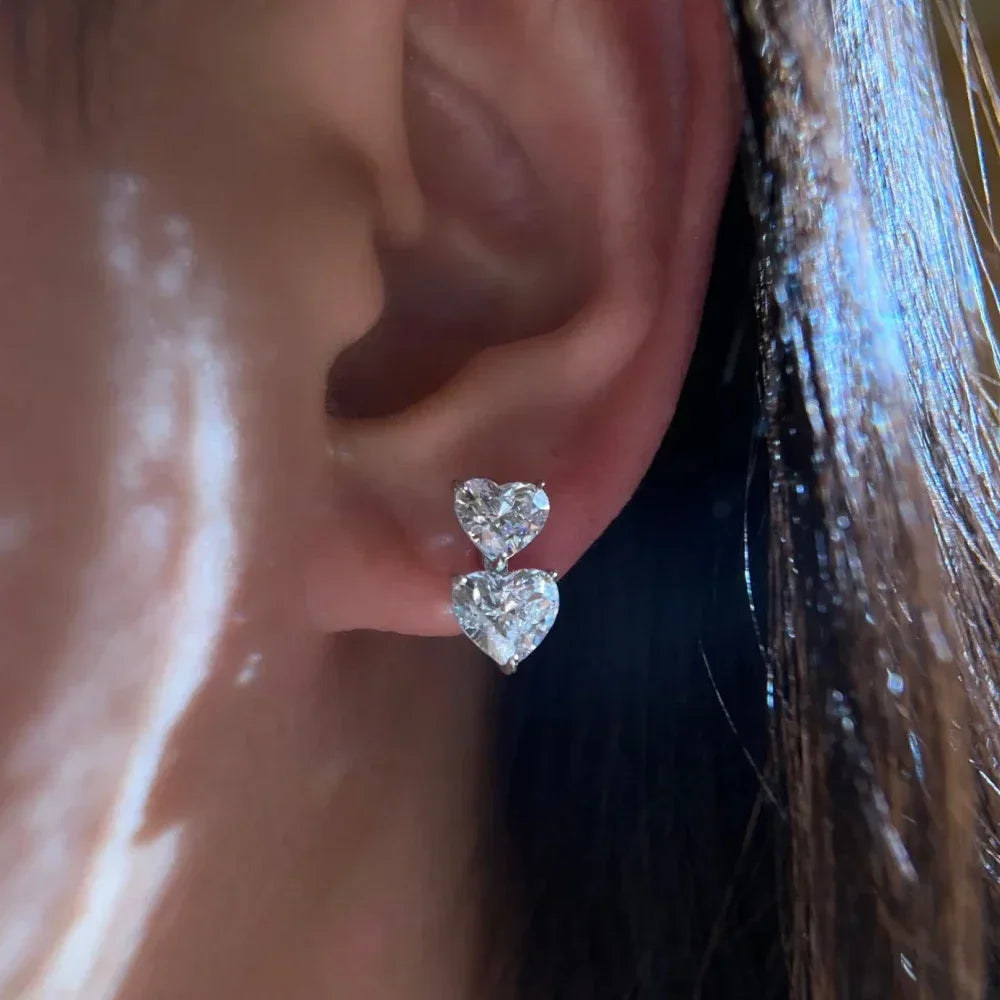GRA Certified Heart Cut Moissanite Drop Earrings for Women 3/6cttw Luxury Quality Lab Diamond S925 Sterling Silver Bride Jewelry