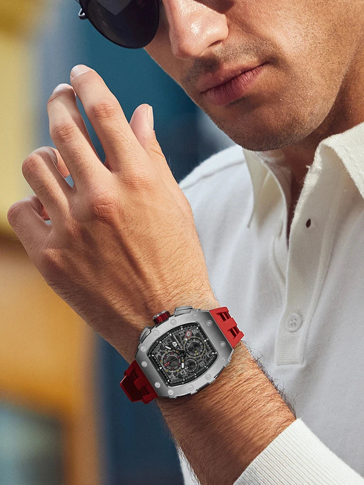 TSAR BOMBA Watch for Men Top Brand Luxury Waterproof Quartz Wristwatch Tonneau Clock Gift Chronograph Rectangle Mens Watch