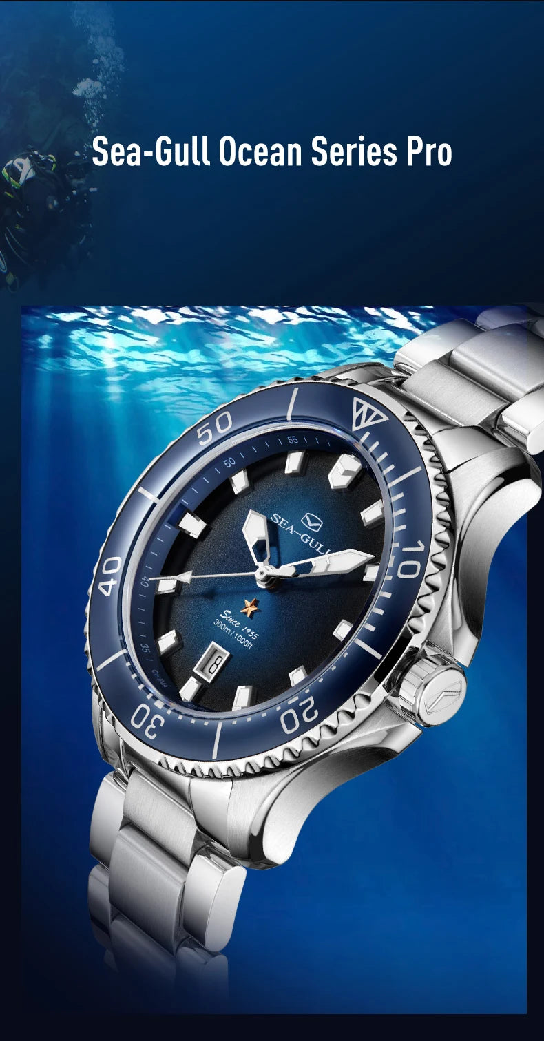Seagull 40mm Ocean Series Pro Wristwatch relogio masculino Men's Automatic Mechanical Watch 300m Diving Sapphire Crystal 1213