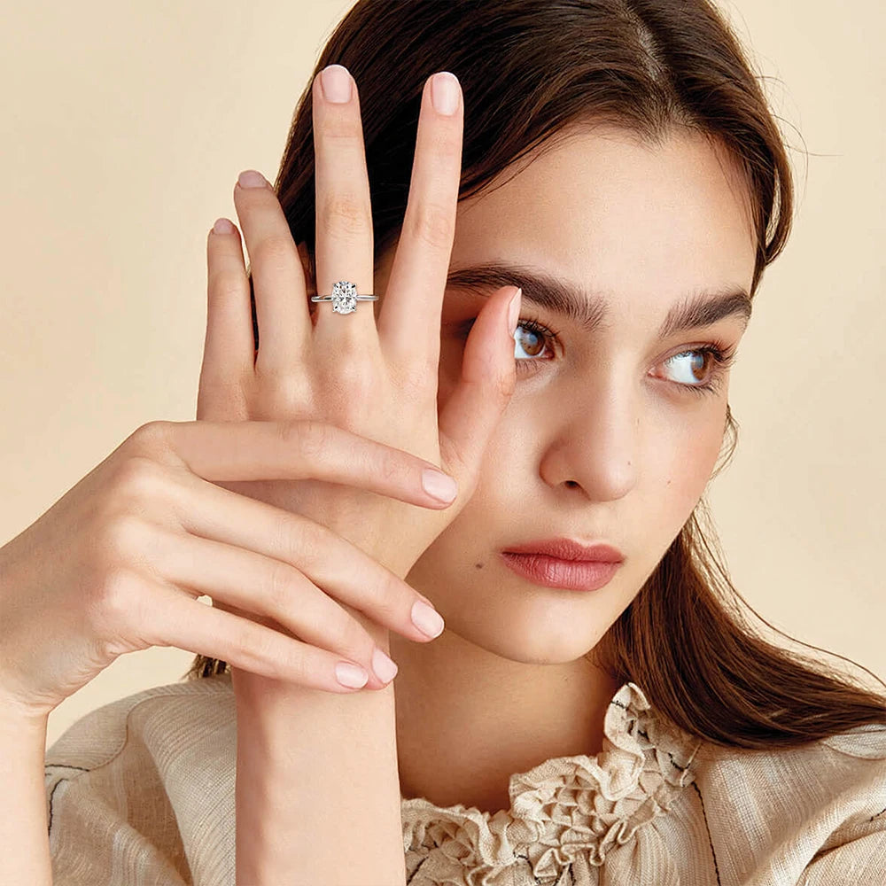 M-JAJA 1/2/3ct Moissanite Ring for Women Oval Cut Bridal Diamond Solitaire Wedding Promise Band 925 Sterling Silver Ring Jewelry