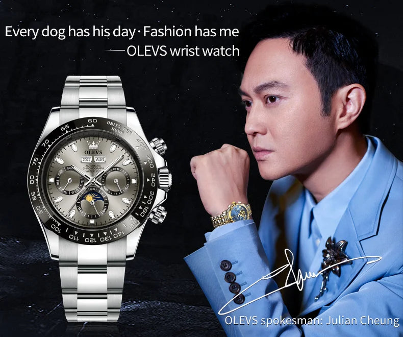 OLEVS 6654 Luxury Sports Mens Watch Original Automatic Mechanical Watch Moon Phase Calendar Week Watches For Man Gifts Reloj