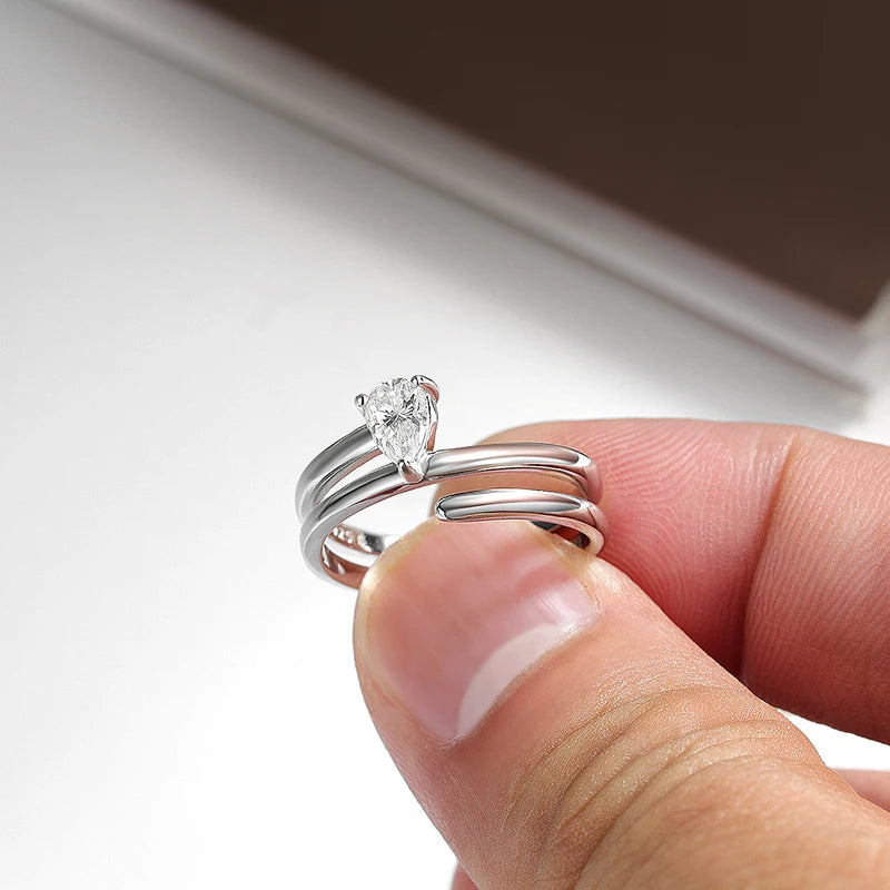 Smyoue Certified 0.5CT Real Moissanite Solitaire Rings for Women Sterling Silver 925 Plated 18K Lab Daimond Female Tail Ring