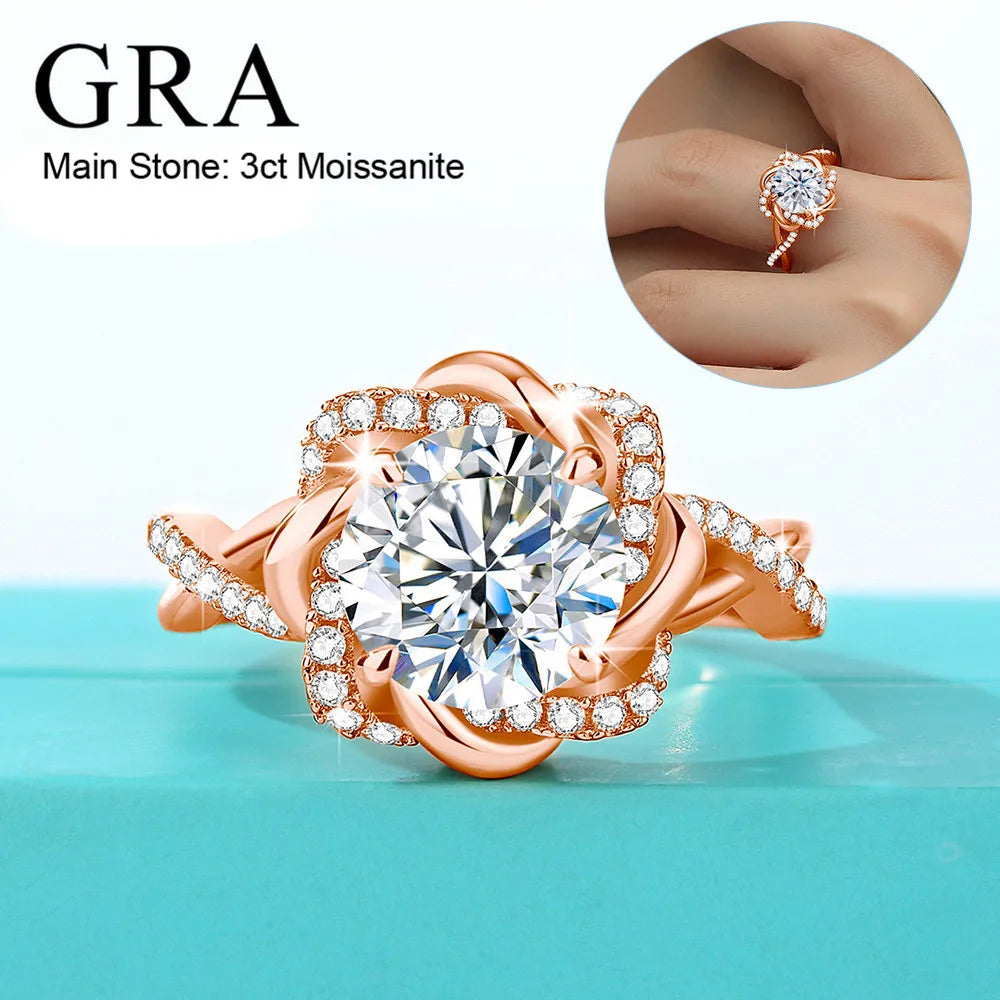1ct to 3ct Moissanite Diamond Certified Ring Original Sterling Silver 925 Rings for Women Twist Floral Luxury Wedding Jewelry