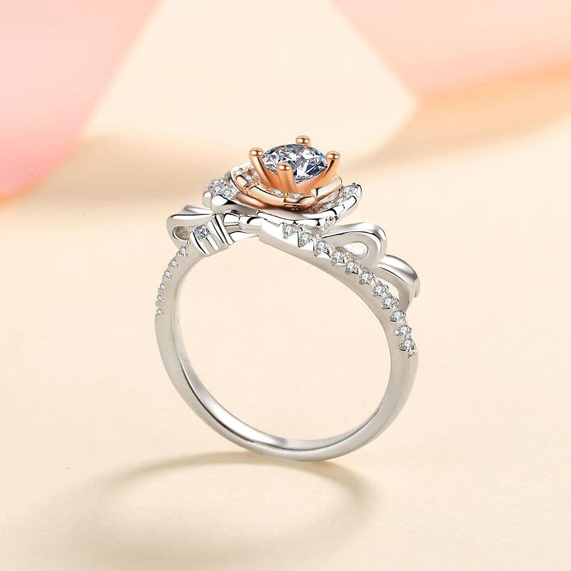 Halaile D Color Moissanite S925 Sterling Silver Rose Flower Ring Luxury Fine Jewelry Women Sparkly Bridal Wedding Gift