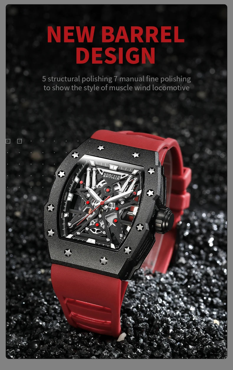 BAOGELA Black Stainless Steel Watch Men Military Sport Analog Quartz Wristwatch with Silicone Strap Luminous Hands Relogio 4147