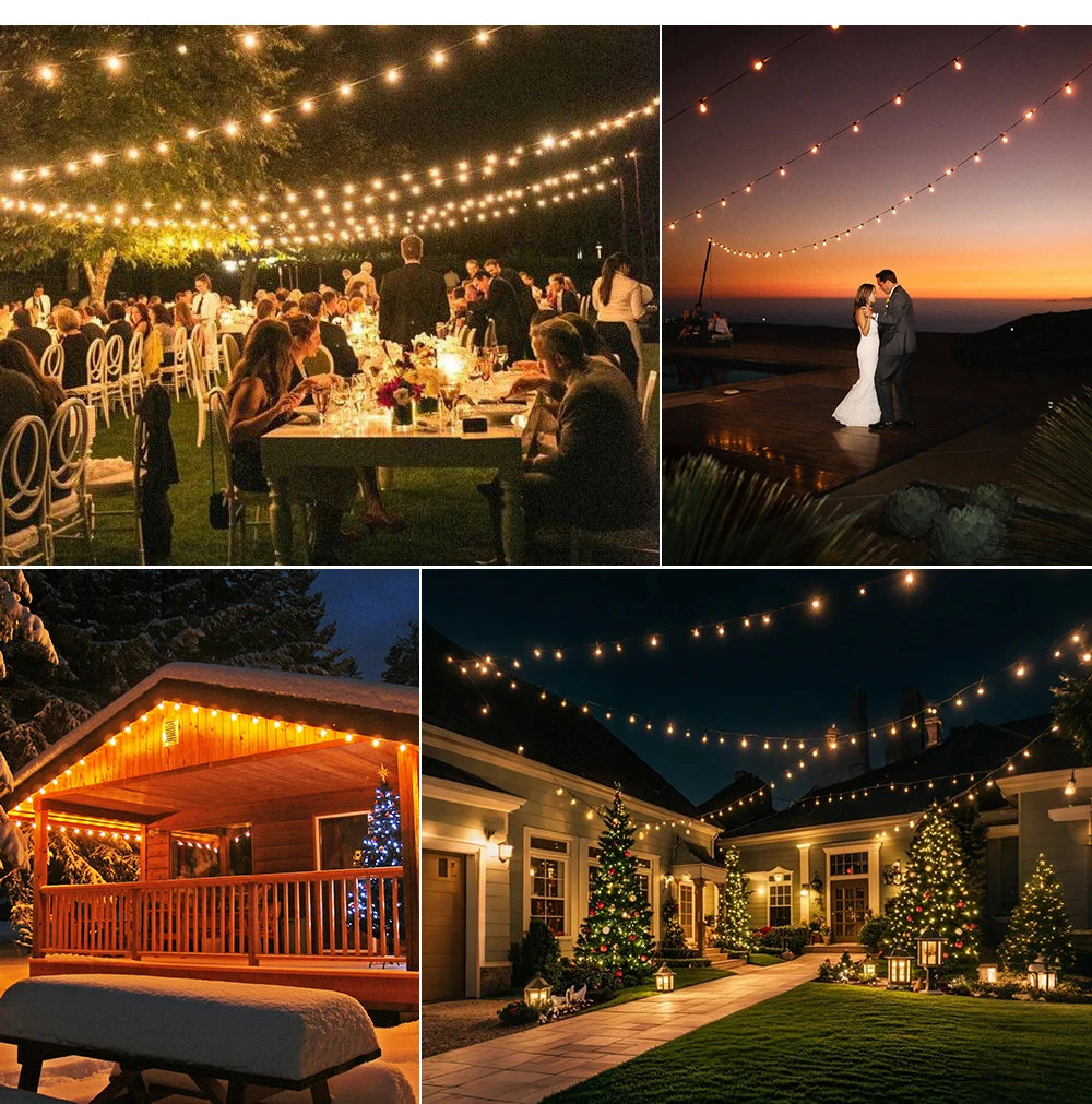 Solar String Light Outdoor Waterproof T22 Bulbs LED Solar Powered Patio Lights for Outside Porch Backyard Bistro Garden Market