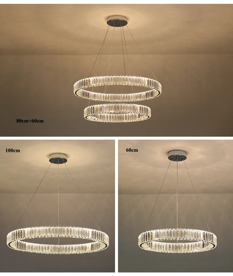Modern Living Room Crystal Chandelier Led Remote Control Dimmable Led Pendant Lights Luxury Steel Adjust Hanging Lamp Fixture