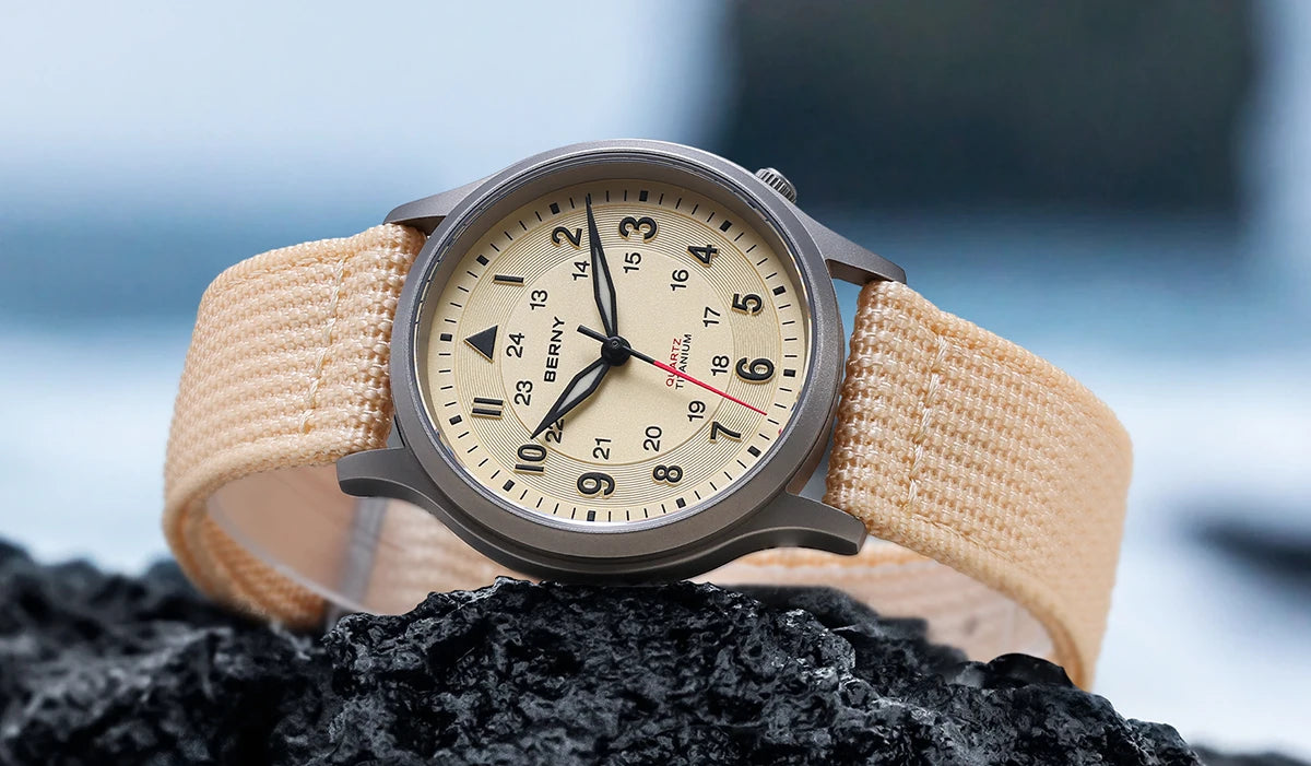 BERNY Full Titanium Watches for Men Outdoor Quartz Men's Field Pilot Wristwatch VH31 Super Luminous Sapphire Easy Read Watch