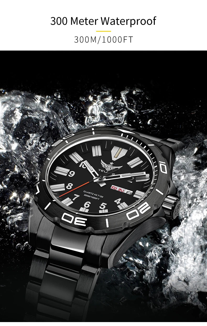 YELANG  V1036 42mm Men Quartz Watch Luminous 10 Years Lithium Movement Rotated Dial 30ATM 300m Waterproof Military Style Watches