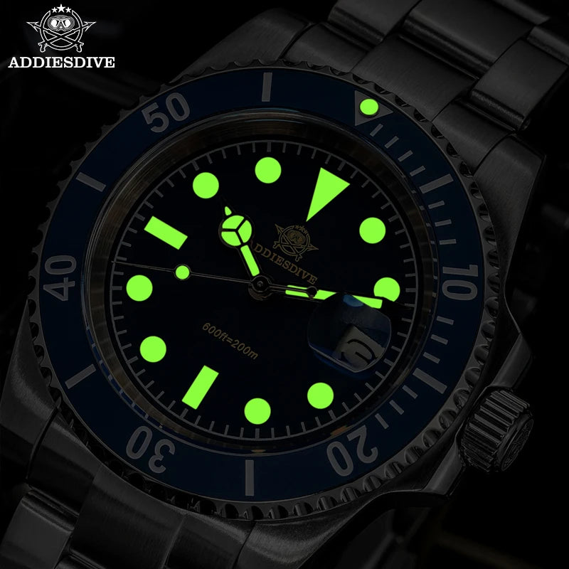 ADDIESDIVE Luxury Men's Quartz Watch BGW9 Luminous Ceramic Bezel Bubble Mirror Glass Diver's Watch 200m Analog Watches AD2054