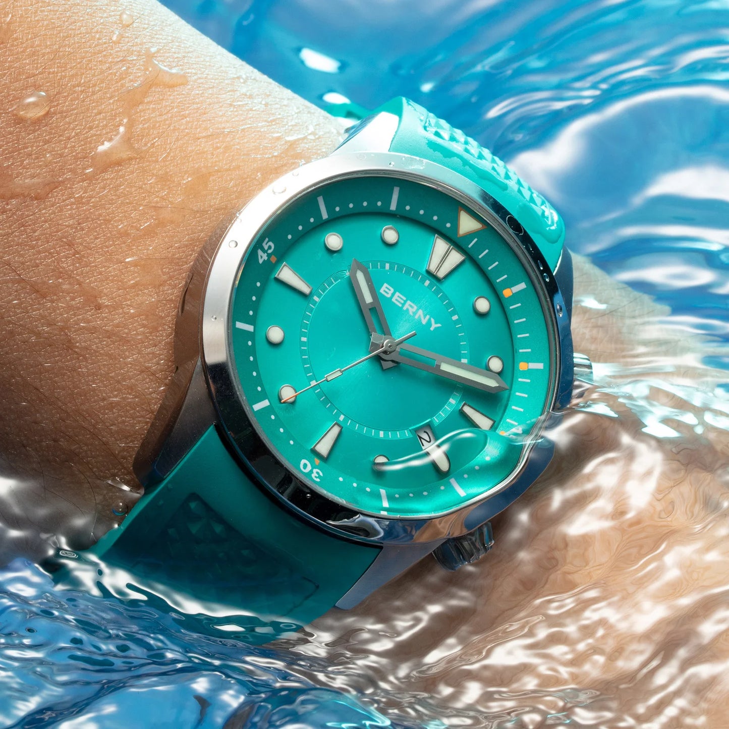 BERNY Automatic Diver Men Watch 200M Waterproof Miyota 8215 Sappire AR Coated Silicone Sports Swim Wristwatch Men's Diver Watch