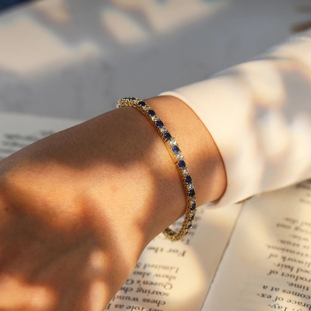 ORSA JEWELS Exquisite 3mm Sapphire Blue Sparkling Tennis Bracelet S925 Sterling Silver Cubic Zirconia Fashion CZ Bracelet SB137