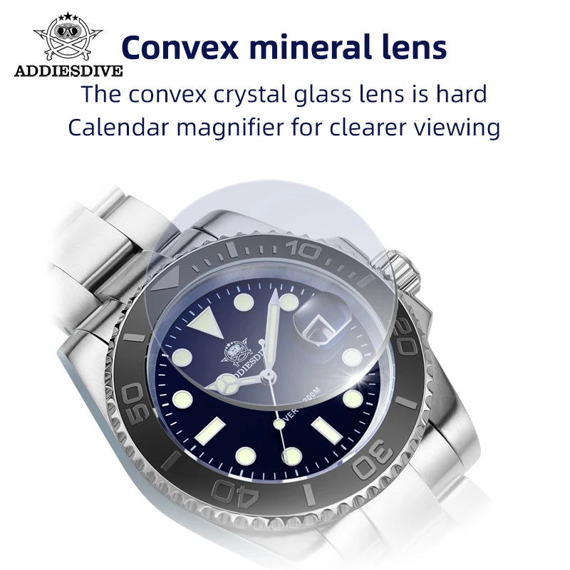 ADDIESDIVE Men's Watches Super Luminous Fashion Business Wristwatch 20ATM Diver Stainless Steel Quartz Watch Relogios Masculino