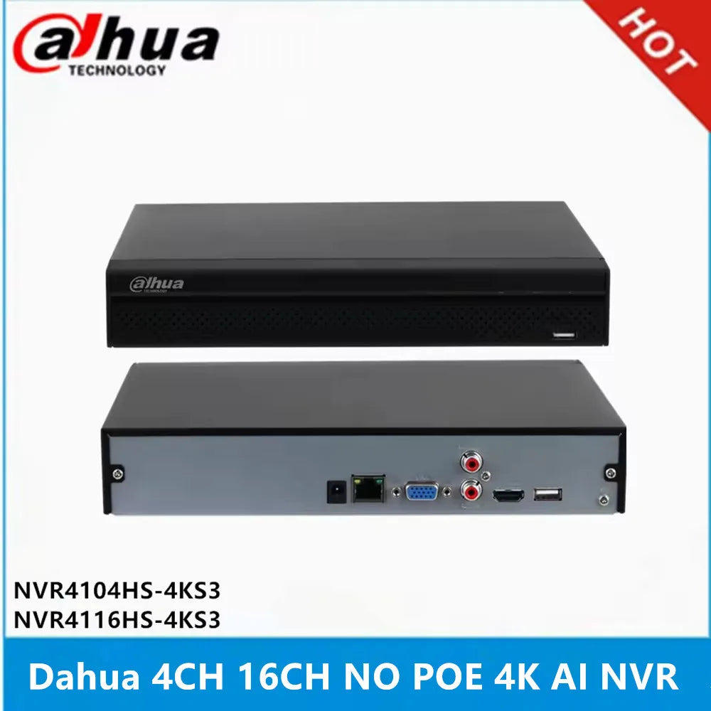 Dahua NVR4104HS-4KS3 4CH 4k NVR & NVR4108HS-EI 8CH AI NVR & NVR4116HS-4ks3 16ch without POE WizSense AI Network Video Recorder
